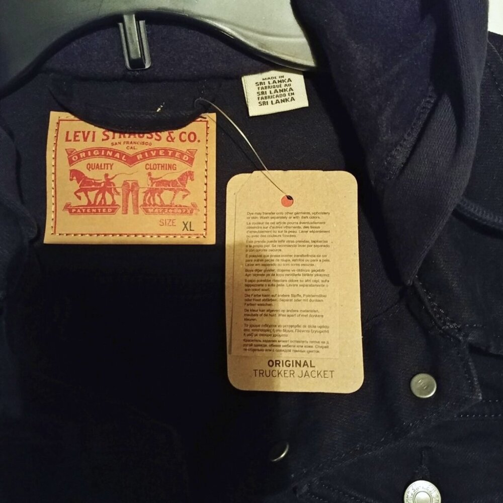 Levi's Black Hybrid Denim Hoodie Original Trucker Jacket Size XL - Picture 4 of 14